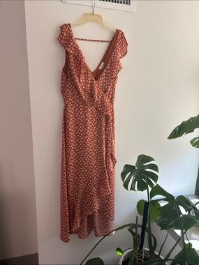 Charming Charlie Rust Floral Wrap Midi Dress
